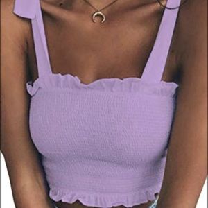 Lavender Ribbon Tie Crop Top